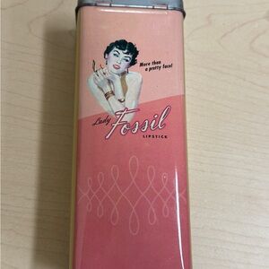 Fossil Pink Lipstick Tin with Retro Design